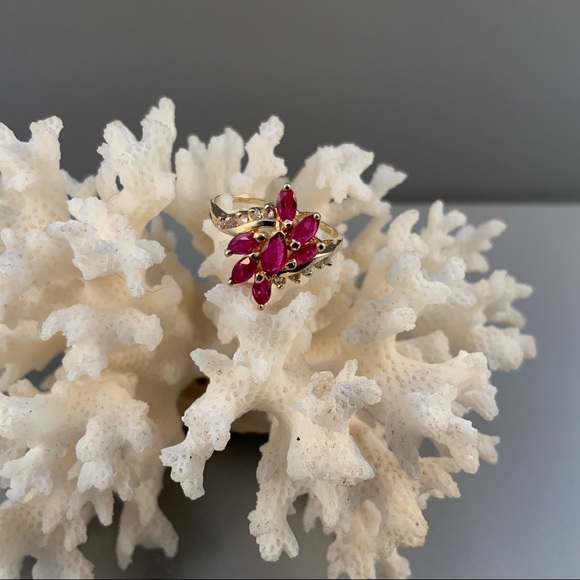 14k marquise ruby vintage ring with diamond accents - Picture 8 of 8